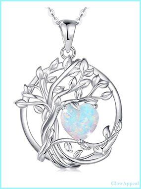 Tree of Life Birthstone Pendant Necklace White Gold Plated Brass
